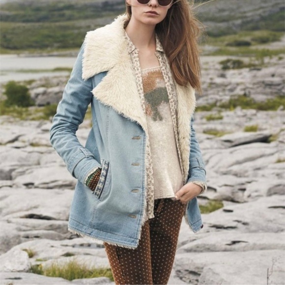 Free People Denim and Sherpa jacket large - Picture 4 of 16